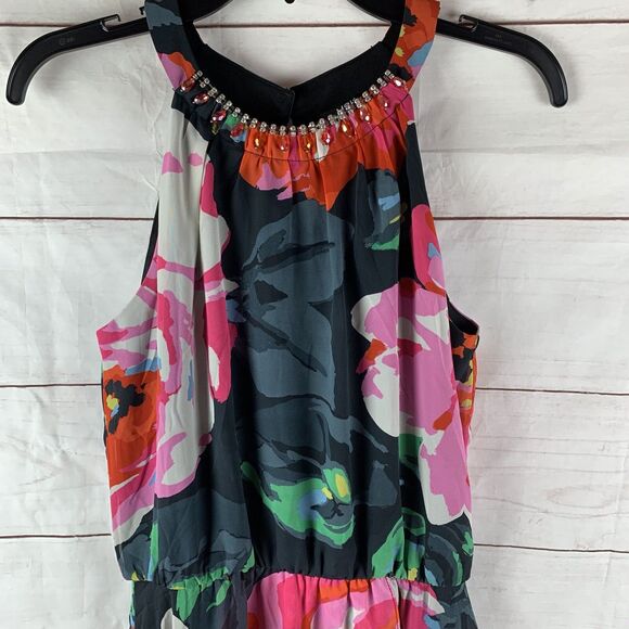 MSK Dress Floral Midi Party Wedding high-low Jeweled 8 M Kaftan lined elastic - Picture 3 of 16